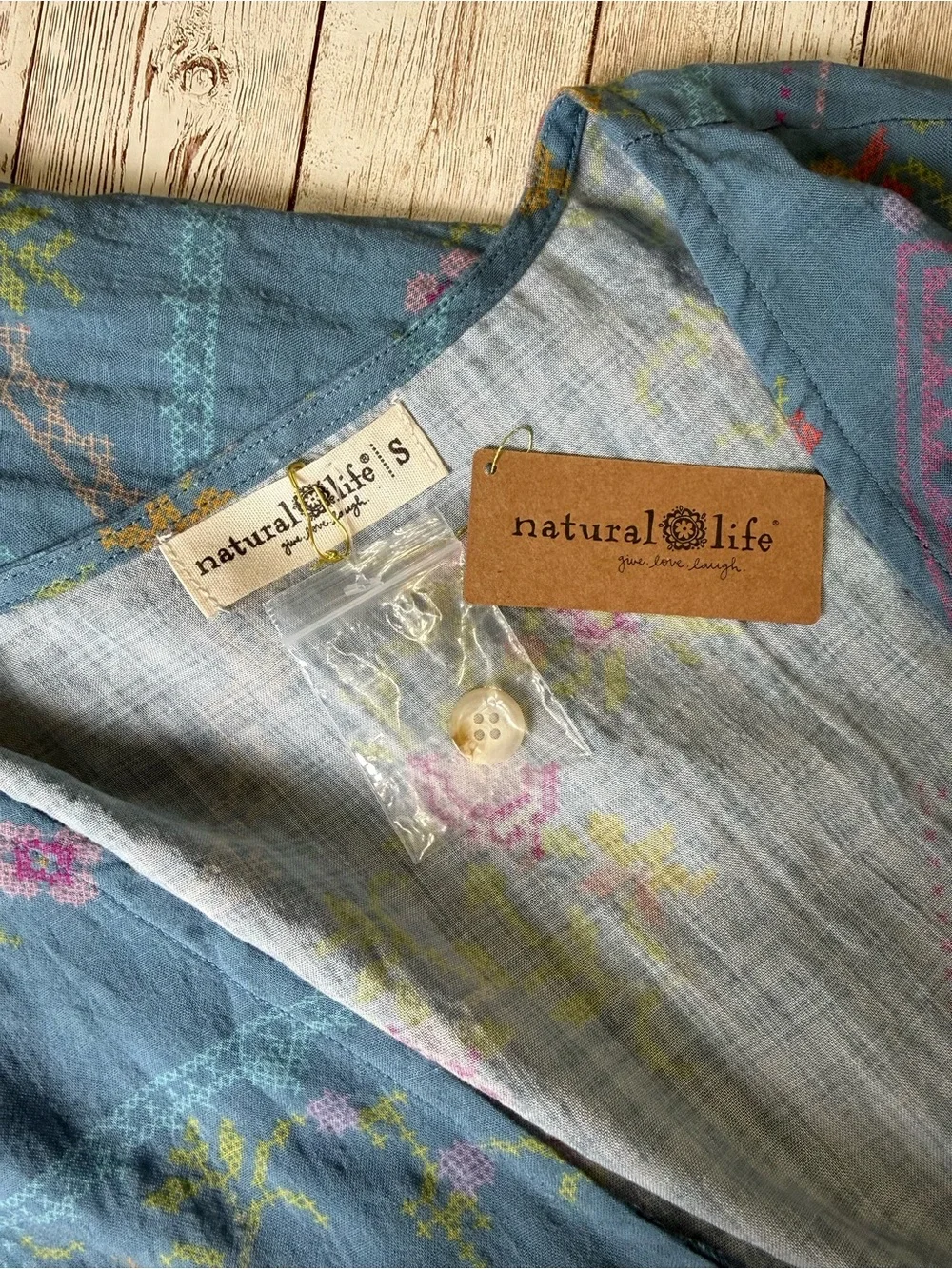 Natural Life Avery Midi Dress Heirloom Cross Stitch Blue NWT Small Pockets - Picture 10 of 12